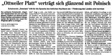 Sprostowanie: PSS Oświata organizowało i organizuje grupy nauczania w Ottweiler i Saarbrücken, a nie w Riegelsbergu, jak błędnie podano w artykule.